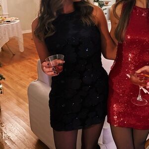 Elegant Sequin Dress - Red and Black